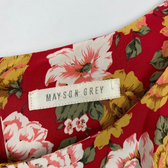 Mason Gray Silk Red Floral Fit Flare Dress Small - Picture 6 of 7